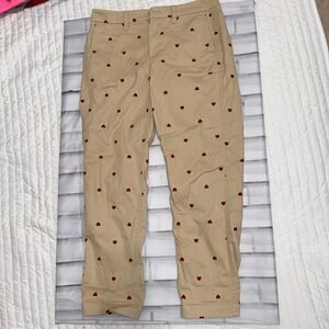 J.Crew High-Rise Girlfriend Chino Pants Tan Khaki Red Heart Embroidery 6P NEW